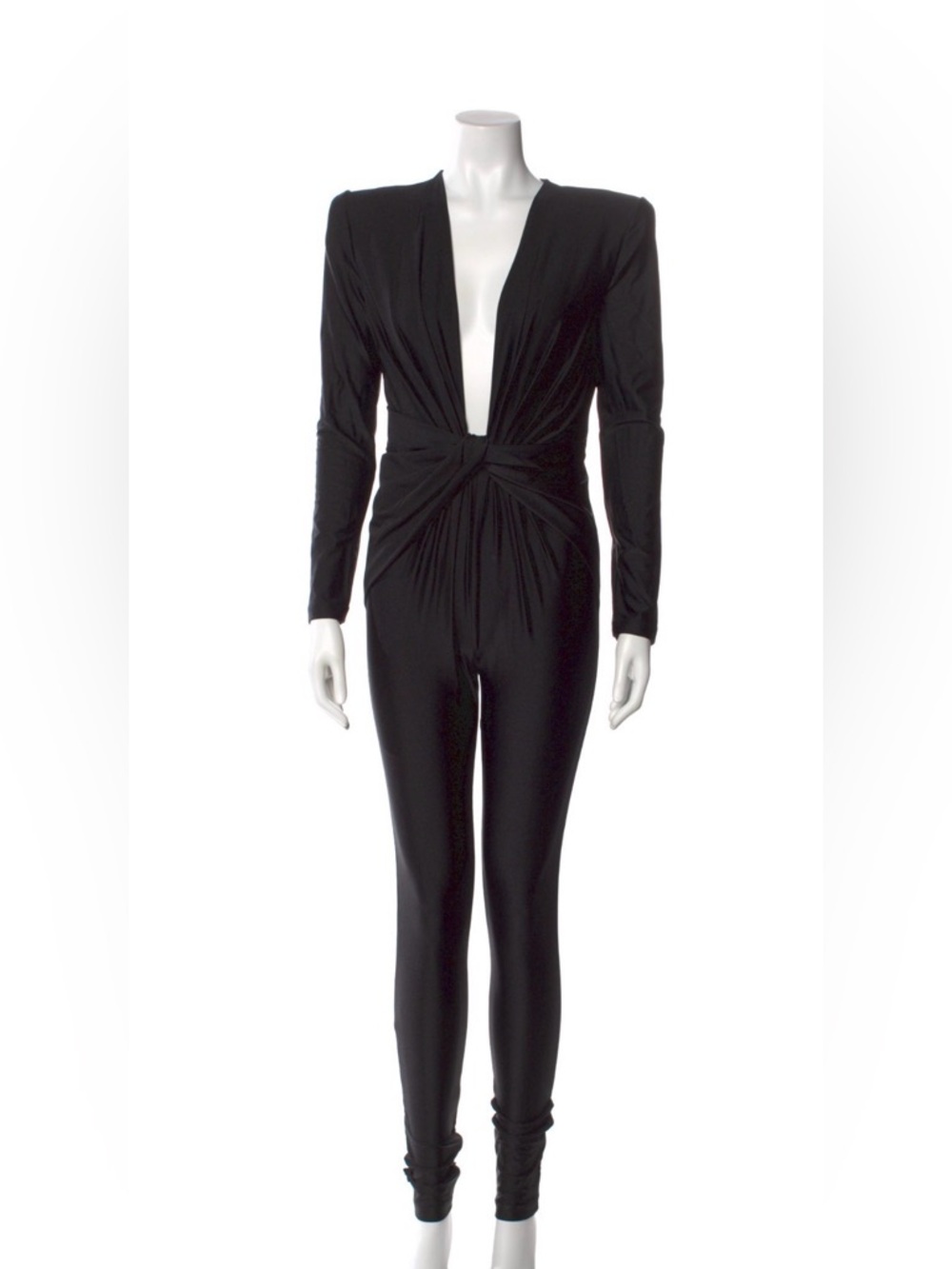 Saint Laurent Black Deep-V Twist-Front Jumpsuit